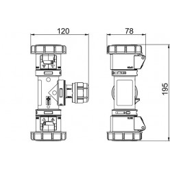 Двойной разветвитель с кабельным вводом и выход на 2 розетки IP67 CEE 16A 3P 230V