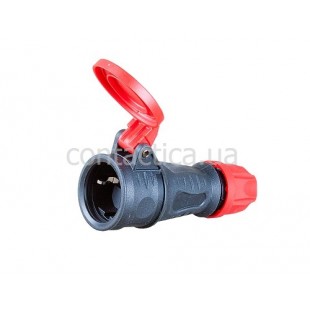 Розетка кабельна Schuko гумова с откидной крышкой IP44 PC Electric