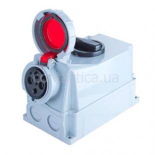 Розетка с выкл. и блокировкой для монтажа на поверхность 63A 4p 6h IP55 PC Electric