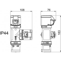 Двойной разветвитель с вилкой IP44 16A 3p 6h и выход на 2 розетки IP44 CEE 16A 3P 230V